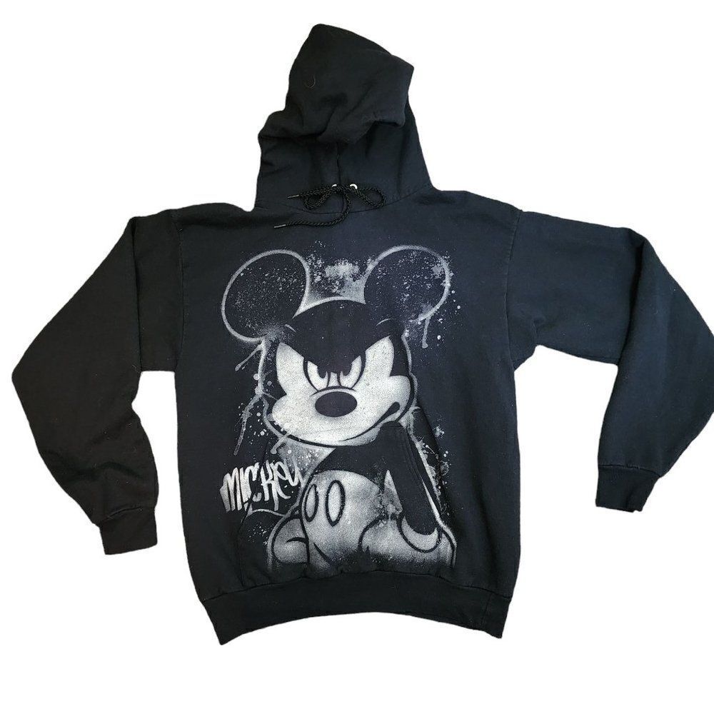 Vintage Y2K Disneyland Graffiti Mickey Mouse Hoodie Sweatshirt Mens Size M Black